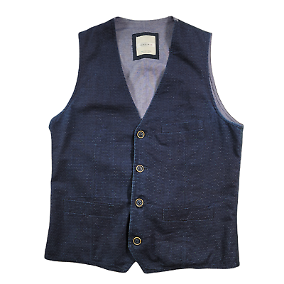 #ad Zara Man Suit Vest Men#x27;s Large Blue Regular Fit Modern Stretch Casual $19.49