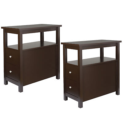 #ad 2X Sofa Side End Table w 2 Drawer Solid Wood Legs Living Room Furniture Storage $93.58