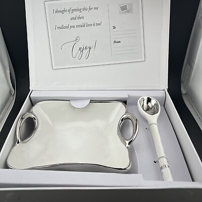#ad Pampa Bay Handle with Style Snack Bowl White amp; Silver New In Box With Spoon $40.00