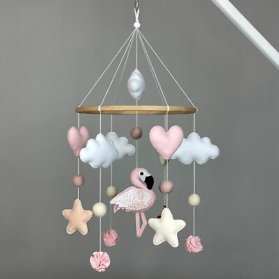 #ad Baby mobile girl flamingo Nursery crib mobile Pink felt mobile Baby shower gift $95.00