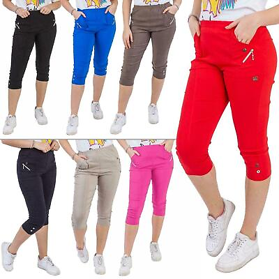 #ad Ladies Cherry Berry Capri Cropped 3 4 Elasticated Summer Pants Trousers NEW UK GBP 15.99