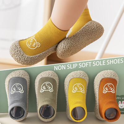 #ad Cartoon Infant Toddler Non slip First Walkers Baby Kids Elastic Socks Shoes Grey $10.22