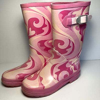 #ad Pink Rain Boots Waterproof Size 3 Kids Rubber Steel Shank Buckle Stride Rite $10.00