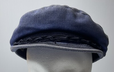 #ad Vintage Greek Fisherman#x27;s Hat Cap Blue Denim Cord Nautical Buttons 7 1 4 Greece $29.99