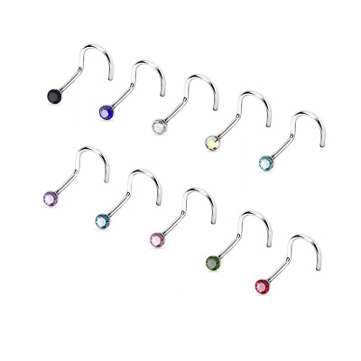 #ad 2 Stud Nose Stud Ring Screw Rings Piercing Crystal CZ 18G 18 Gauge Sexy Nostril $3.98