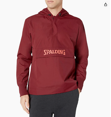 #ad Spalding Pull Over Logo Men’s Anorak Rain Jacket Burgundy Maroon $79 Small $19.95