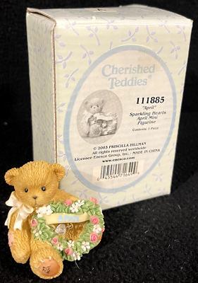 #ad Cherished Teddies 111885 April Sparkling Hearts April Mini 2quot; Figurine bear $21.23