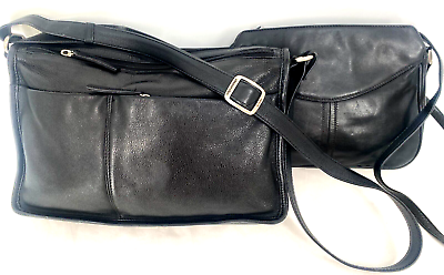 #ad Lot of 2 Derek Alexander Soft Black Leather Crossbody Bags Shoulder Handbags $95.00