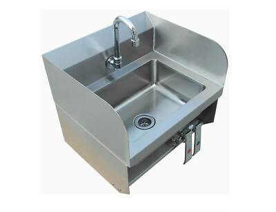 #ad Stainless Steel 15quot;x17quot; Wall Hung Hand Washing Sink w Splash Guard amp; Knee Pedal $299.99