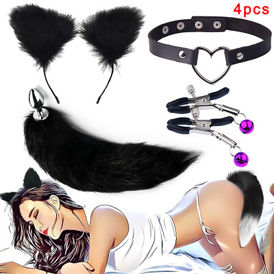 #ad 4pcs Set Fox Tail Butt Plug Anal Plug Furry Sex Toy BDSM Cosplay For Women Men $7.99