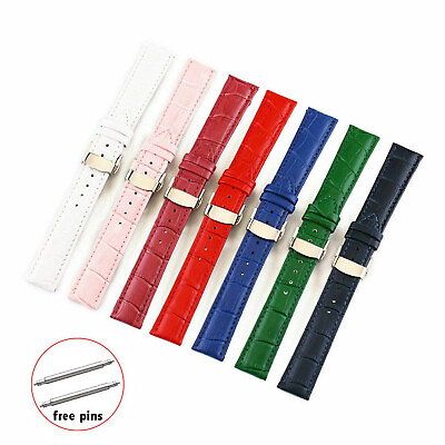 #ad 12 24mm Crocodile Pattern Wrist Band Butterfly Clasp Genuine Leather Watch Strap $4.95