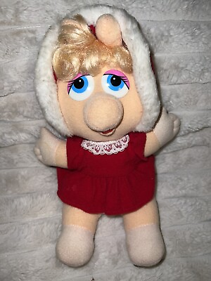 #ad VTG Baby Miss Piggy Plush Muppet Jim Henson Red Bonnet Holiday Mrs. Claus 1987 $19.00