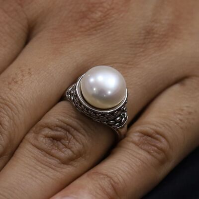 #ad White Pearl Gemstone 925 Sterling Silver Ring Handmade Jewelry Gift For Women $9.19