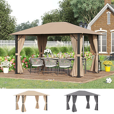 #ad 13#x27; x 10#x27; Patio Gazebo Outdoor Canopy Shelter w Vented Roof Curtains $199.99