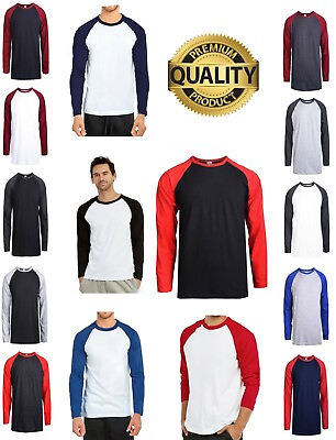 #ad Men Baseball Cotton Long Sleeve T Shirt Soft Breathable Raglan Jersey Size S 3XL $12.47
