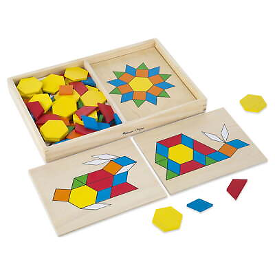 #ad Pattern Blocks and Boards Toy120 Solid Wood Shapes and 5 Double Sided Panels $27.99