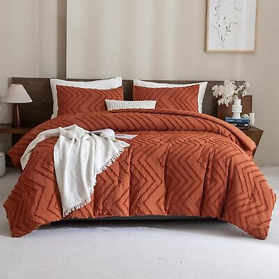 #ad Andency Burnt Orange King Size Comforter Set 3 Pieces Terracotta Boho Chevron B $108.85