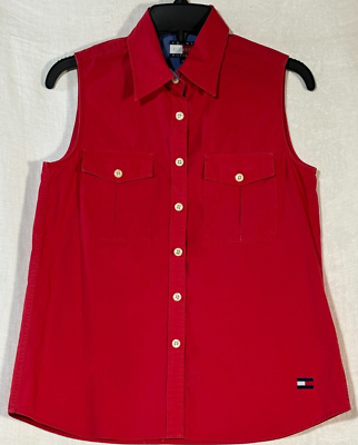#ad Tommy Hilfiger Ladies#x27; Red Blouse size 4 sleeveless Collared Boat Sail Classic $32.00