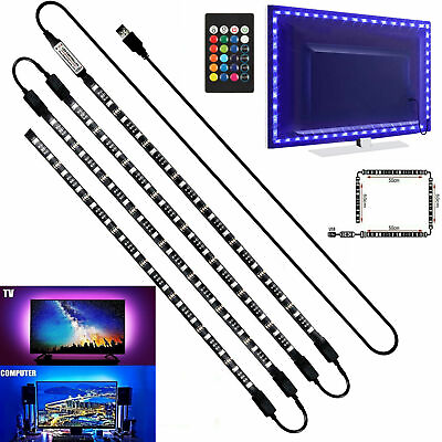 #ad TV LED Backlight 4 x 50CM USB 5050 RGB LED Strip Light Remote Kit 5V 30Leds M $9.33