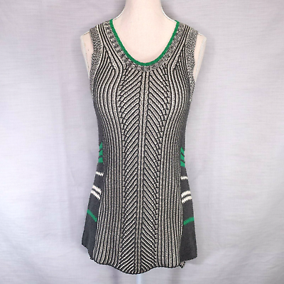 #ad Cabi Trident Green Stripe Long Sweater Tank Size XS Womens High Low Hem $19.98