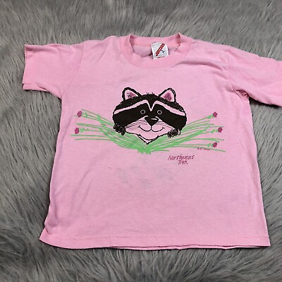 #ad Vintage Childrens Pink Northwest Trek 1987 Racoon T Shirt $20.00