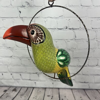 #ad Tropical Toucan Parrot Bird Animal Ceramic Mexican Painted Pottery Hanging Patio $74.99