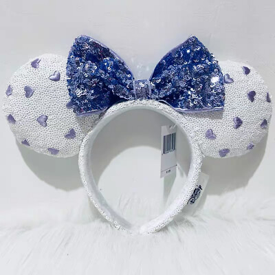 #ad Mickey Mouse Disney Parks 2022 Minnie Ears Purple Heart Sequin Bow Headband $16.69