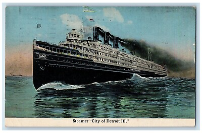 #ad 1914 Steamer City Of Detroit III Cruise Ferry Ship Buffalo Michigan MI Postcard $9.98