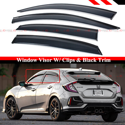 #ad FOR 17 21 HONDA CIVIC 5DR HATCHBACK BLACK TRIM WINDOW VISOR RAIN GUARD W CLIPS $39.99