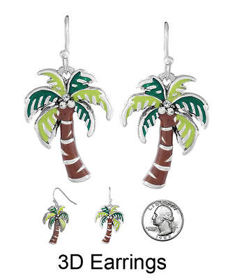 #ad Tropical Theme 3D Palm Tree Dangle Earrings for Women $17.95