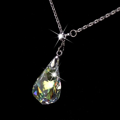 #ad 18K WHITE GOLD PLATED MADE WITH SWAROVSKI CRYSTAL AB DROP PENDANT NECKLACE AU $32.99