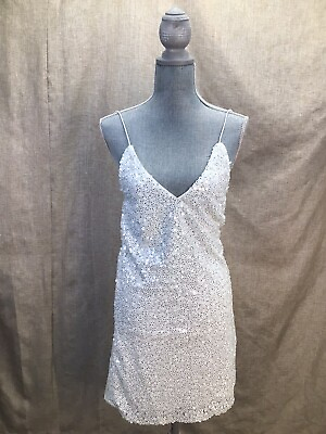 #ad New Lulus Force of Fashion White Backless Sequin Mini Dress Size Small $22.49