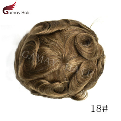 #ad Mens Toupee French Lace Human Hair Front Bleached Knots Wig Hairpiece for Men Q6 $229.00