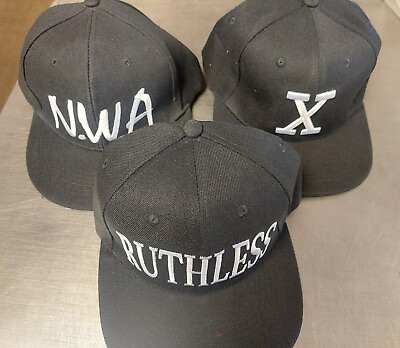 #ad Malcolm X Ruthless Records NWA hats black flat bill snapback lot of 3 total $33.00