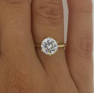 #ad 2 Ct Classic 6 Prong Round Cut Diamond Engagement Ring SI2 D Yellow Gold 18k $3537.00