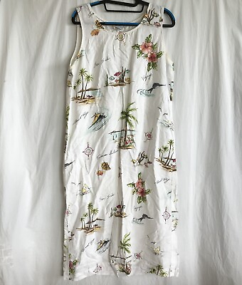 #ad Hot Cotton Dress Size Medium White Beach Seaside Linen Blend Sleeveless Maxi $13.56