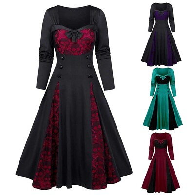 #ad Women Renaissance Medieval Costume Dress Gothic Lace Swing Dress Plus Size Dress $27.76