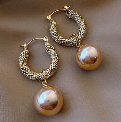 #ad Fashion Champagne Pearl Earrings Drop Dangle Hoop Women Wedding Jewelry Gift New $9.54