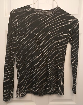 #ad Proenza Schouler Womens Striped Tee Shirt Black Charcoal Grey Cotton Size M USA $49.99