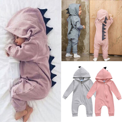#ad Newborn Kid Baby Boy Girl Infant Dinosaur Hooded Jumpsuit Romper Bodysuit Outfit $16.89