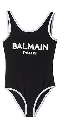 #ad Balmain Kids logo patch swimsuit Black 177170 Size 8Y $293.25