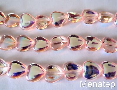 #ad 25 10 x 10 mm Czech Glass Heart Beads: Rosaline AB $3.77