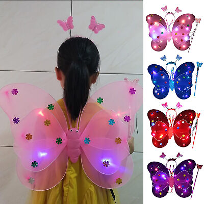 #ad 3pcs set Luminous Butterflies Wing Colorful Lighting Dress up Girls Kids $17.84