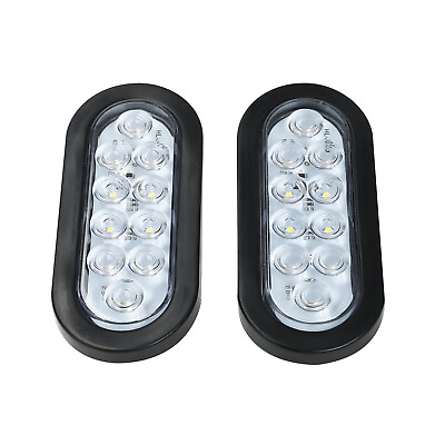 #ad 2pcs 6quot; Oval White 10 LED Trailer Truck Reverse Backup Tail Light w Grommet Plug $17.79