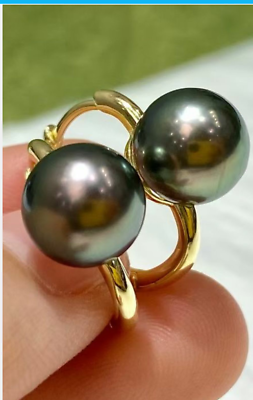#ad stunning tahitian9 10mm tahitian round black green pearl earring 925s xx $77.44