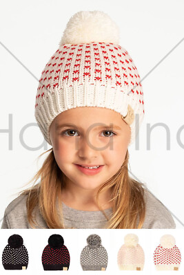 #ad C.C Exclusive Kids Children’s Heart Pattern Knit Beanie With Pom $14.99