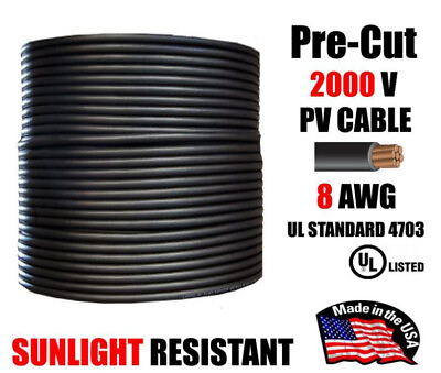 #ad 8 AWG Gauge PV Wire 1000 2000 Volt Pre Cut 15 500 Ft Solar Installation BLACK $550.00
