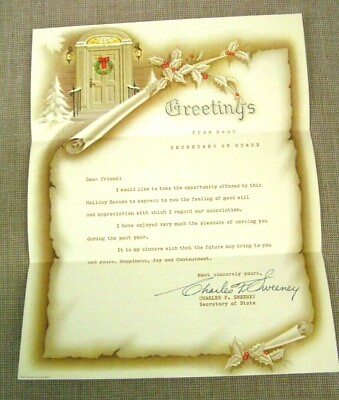 #ad 1940#x27;s Charles F. Sweeney Ohio Secretary of State Signed Christmas Letter Rare $9.99