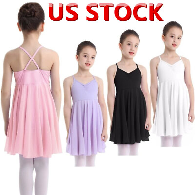 #ad US Kids Girls Lyrical Dance Dress Criss Cross Back Modern Ballet Dance Leotard $13.79