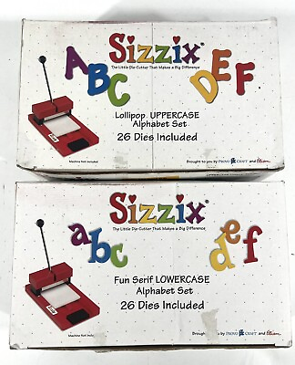 #ad 2 NEW SIZZIX Alphabet 26pc Die Sets Uppercase Lollipop Lowercase Fun Serif $43.19